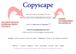 Copyscape.com - Zadejte vaši stránku s produktem