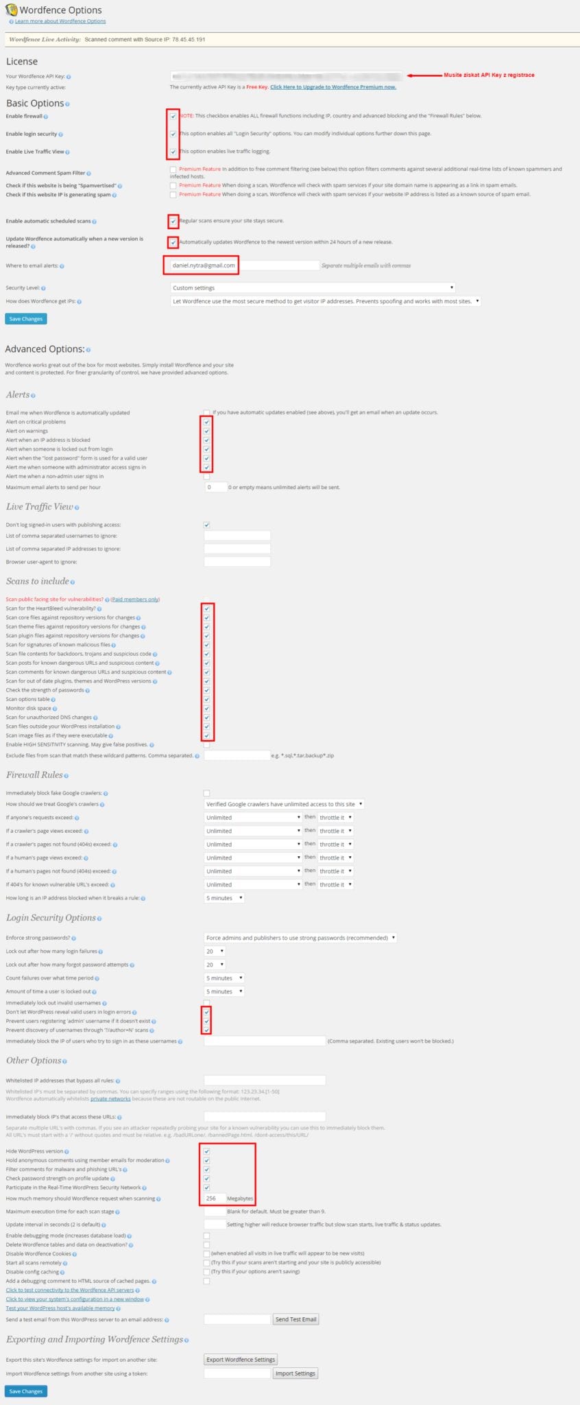 Wordfence Options