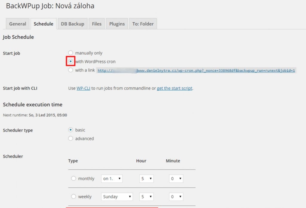Plugin WPBaskup - Jak často zálohovat