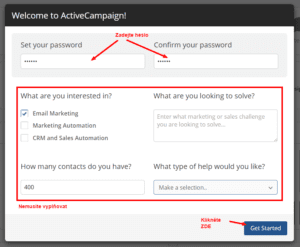 Activecampaign Registrace Zadani hesla v Activecampaign (1.): Jak začít