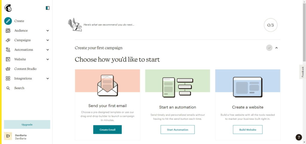 náhled na dashboard mailchimpu